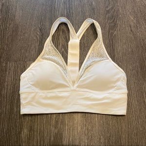 Lululemon White V Neck Mesh Accent Sports Bra Size 6